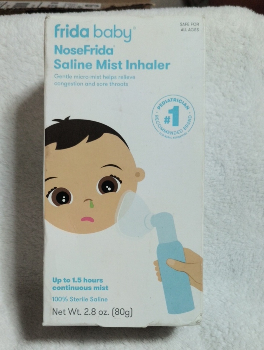 frida baby NoseFrida Saline Mist Inhaler — White and Light Blue
